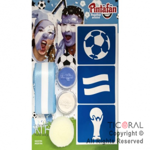 KIT PARA MAQUILLAJE ARGENTINA ACUA 2 COLORES+PINCEL+STENCIL AUTOADHESIVO 650-09 x 1